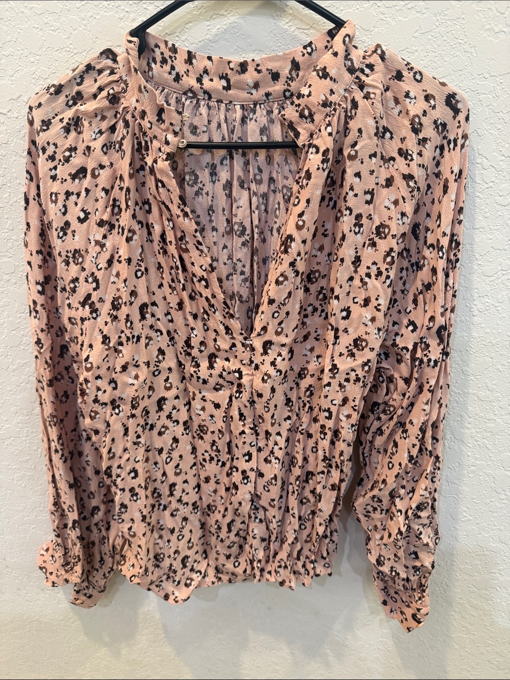 Blush Pink Leopard-Print Peasant Blouse